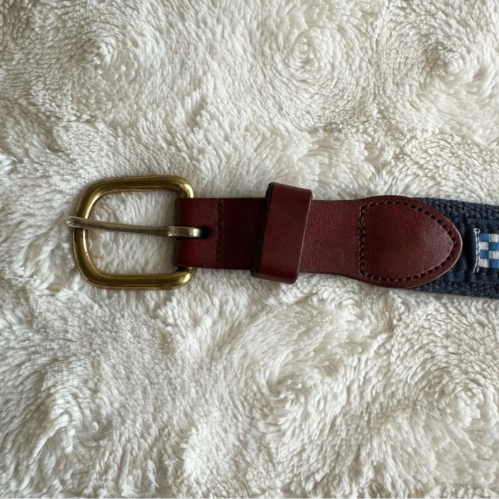 Preston Belt Mens 42 Blue Sailing Flags Nautical Boating Sailor Brass Buckle Adj